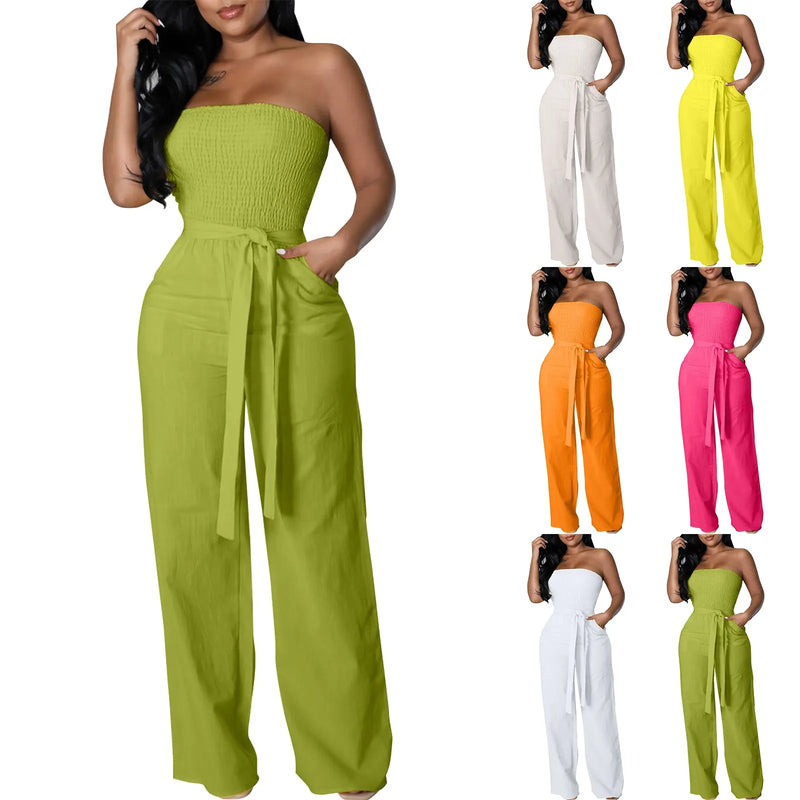 Tube Shirred Cami Top & High Waist Pant Jumpsuit