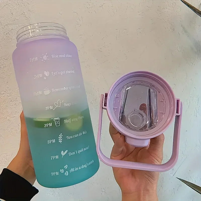 2 Liter Water Bottle with Straw - Cold Water with Time Scale