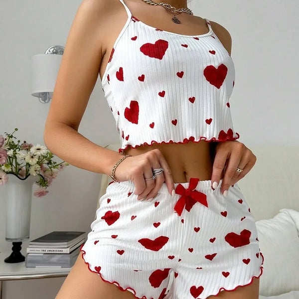 Hearts Shorts Casual Homewear Pajamas