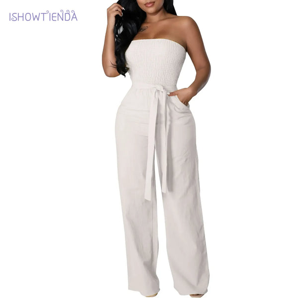 Tube Shirred Cami Top & High Waist Pant Jumpsuit