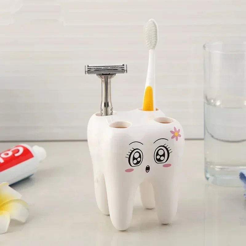 Cute Storage Holder Toothbrush Rack – Cartoon Tooth Shaped Bathroom Organizer