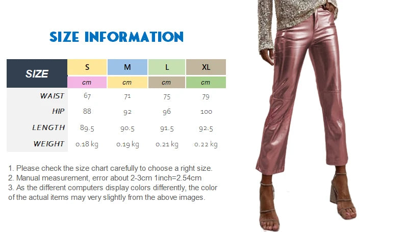 PU Faux Leather Pants - Zipper Classic Leather Slim Cropped Pants