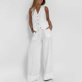 Cotton Linen Long Pants Sleeveless Vest Set