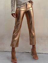 PU Faux Leather Pants - Zipper Classic Leather Slim Cropped Pants