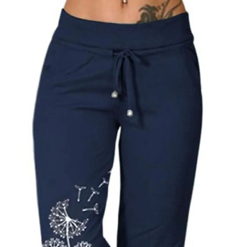 Dandelion Print - Casual Summer Cropped Pants