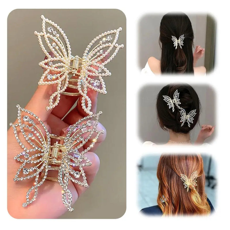 Sweet Pearl Rhinestones Butterfly Hair Clip