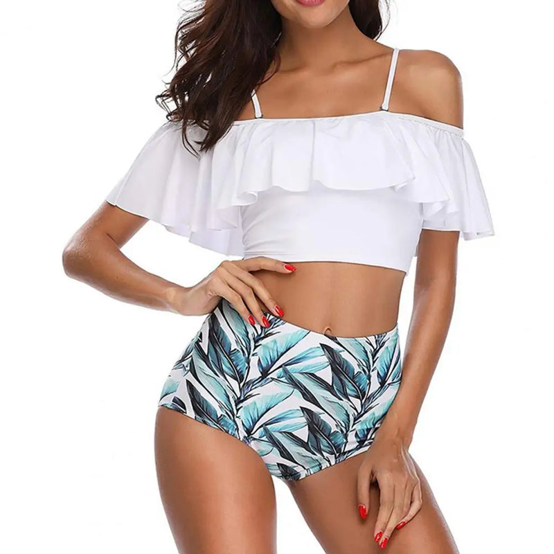 Colorful Print Ruffle Padded Summer Bathing Suit