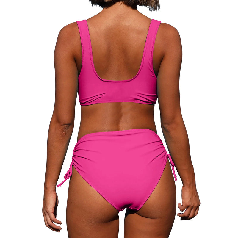 Split Swimsuit - Drawstring Bandage Bikini Set