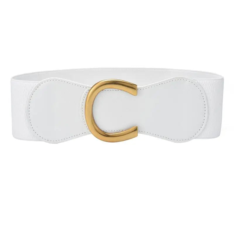 Stretchy Elastic Cinch Waist Belt with Big Gold Alloy Buckle