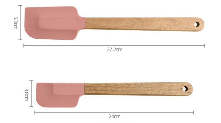 2Pcs/Set White Silicone Cream Spatula - Non-stick Pastry Blenders with Wood Handle