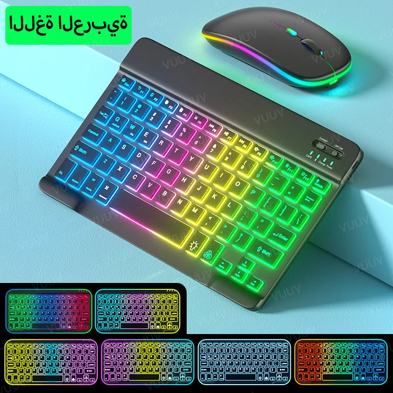 Rainbow RGB Backlit Wireless Keyboard and Mouse Set for Tablet, iPad, and Smartphone