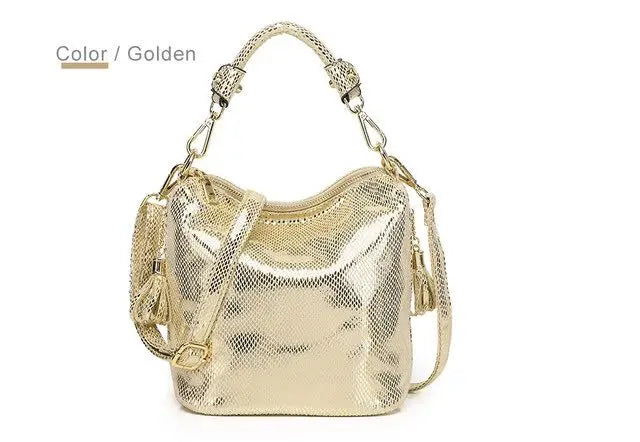 Shiny Bucket Shoulder Bag - Fashion Metallic Gold Silver Handbag