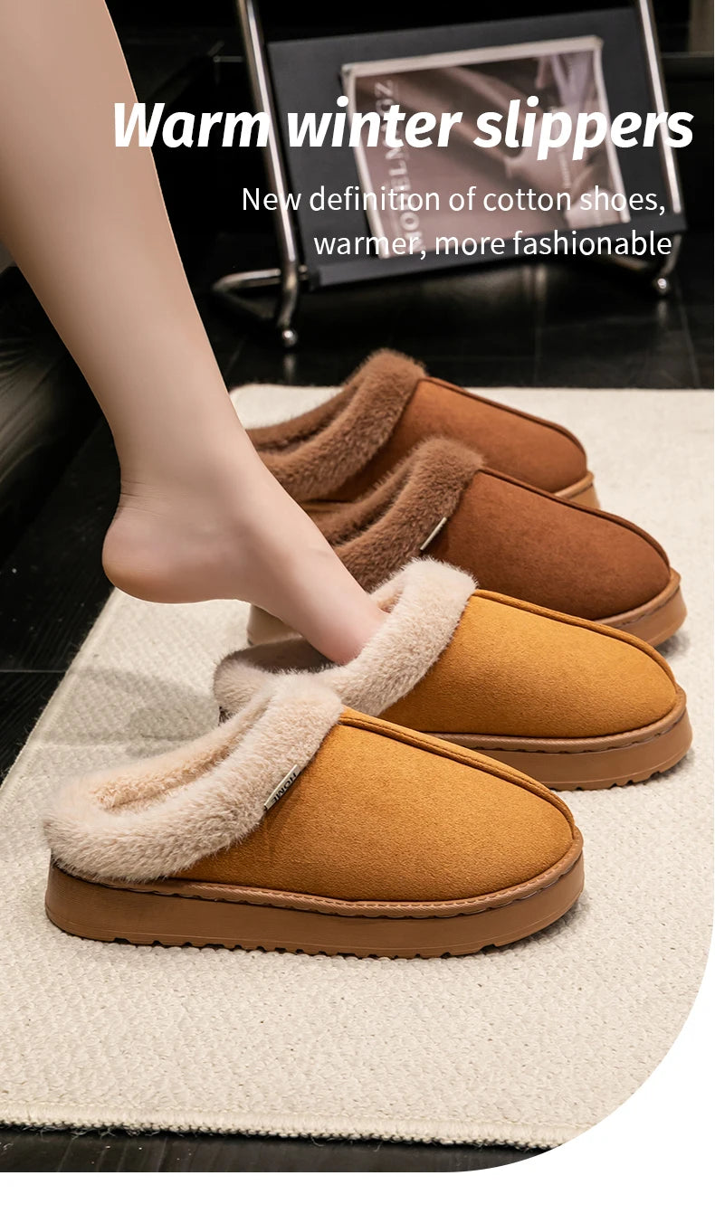 Fluffy Slippers for Men and Women: Winter Anti-Slip Fur Lined House Slippers