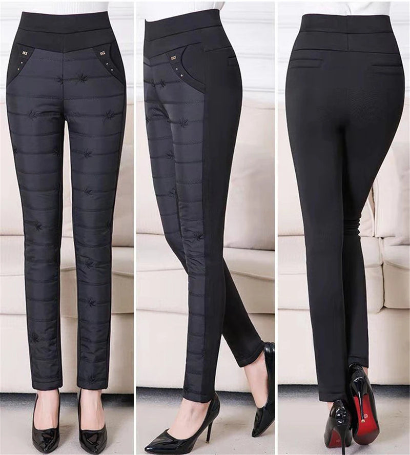 Winter Embroidery Down Cotton Slim Pencil Pants