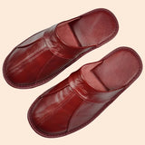 Men's Luxury Handmade Cow Split Leather Home Slippers