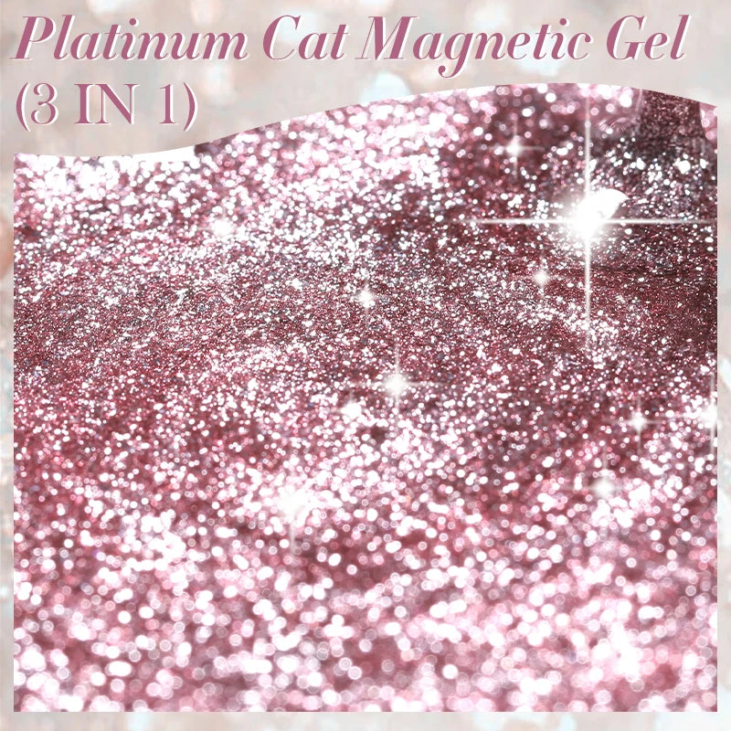 3 IN 1 Platinum Rose Gold Magnetic Gel Nail Polish - Moonlight Magnetic Gel Varnish with Glitter