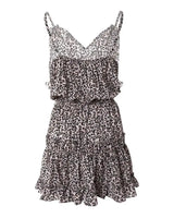 V-Neck Leopard Print Frill Hem Ruffles Ruched Mini Dress