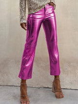 PU Faux Leather Pants - Zipper Classic Leather Slim Cropped Pants