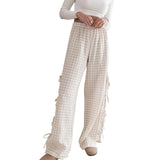 Women's Plaid Stripe with Side Ties Wide Leg Lounge Pants – Summer Casual Pajama Pants