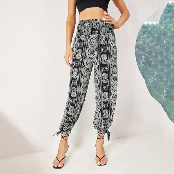 High Waisted Slit Wide Leg Casual Solid Hollow Trousers