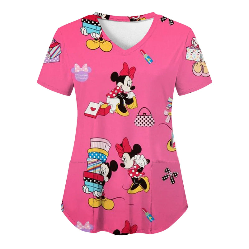 Minnie Mouse Mickey Mouse Scrub Tops – V-Neck Disney Scrub Tops