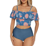 Off Shoulder Ruffles with Shorts Split Swimsuit