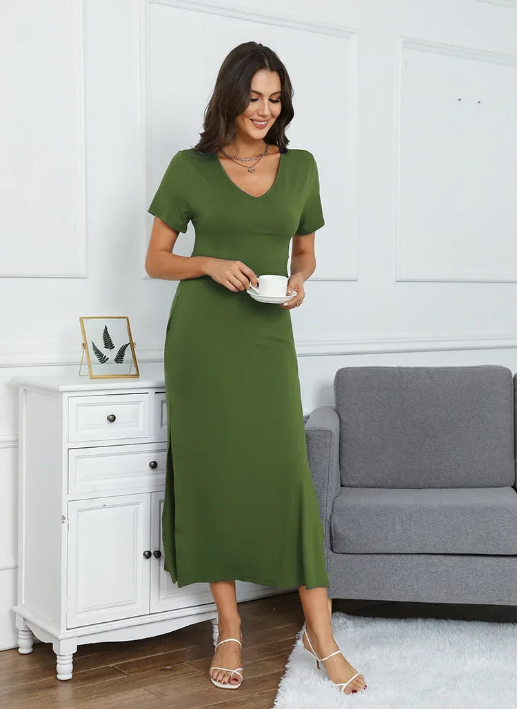 Premama Solid Short Sleeve Maternity Dress