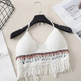 Crochet Knit Backless Hollow Tassel Tank Top