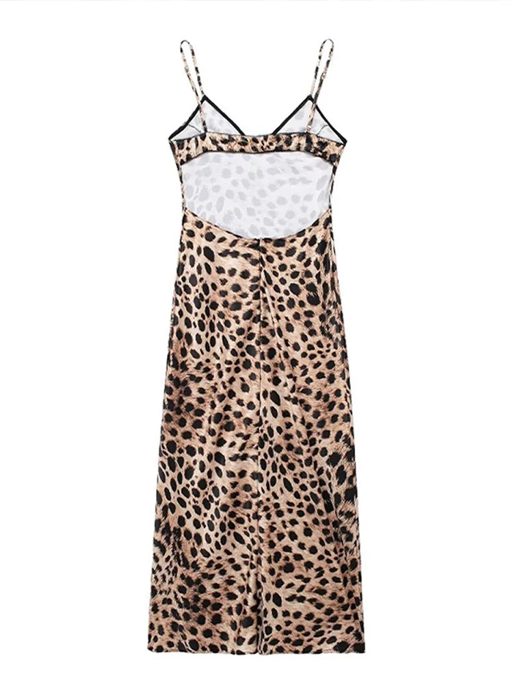 Elegant Sleeveless Leopard Slip Long Dress