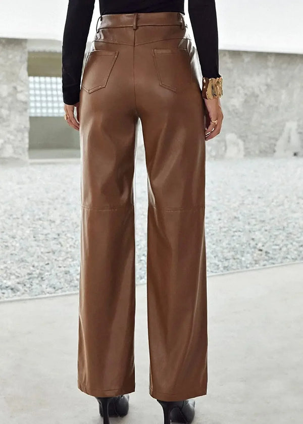 High Waist Straight Leg Slimming Leather Pants