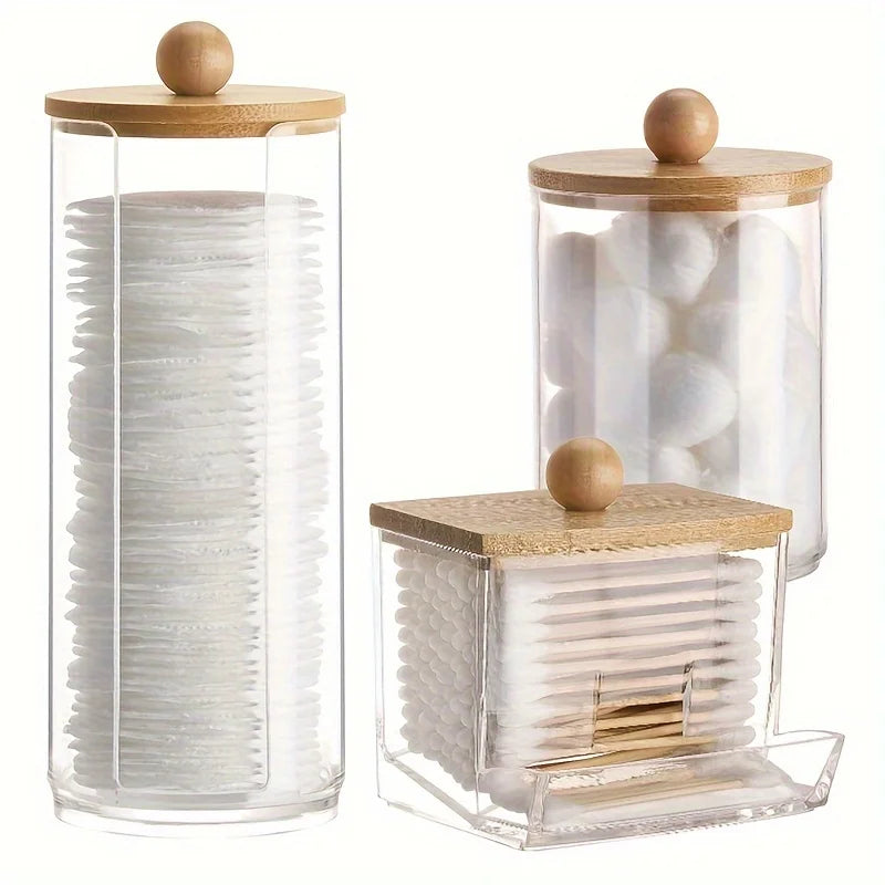 3pcs Cotton Swab Holder Bathroom Dispenser Storage Canister Set