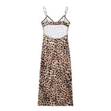 Elegant Sleeveless Leopard Slip Long Dress