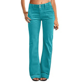 Women's Casual Micro Flared Mid-Waisted Slim Fit Pants