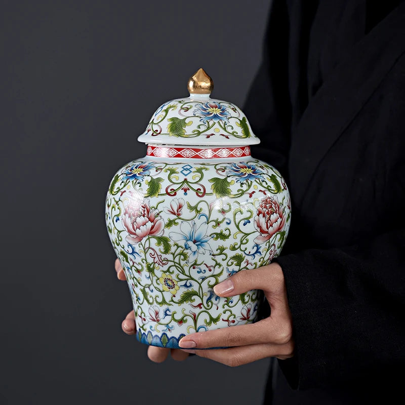 Modern Enamel Painted Flower Decorative Jar