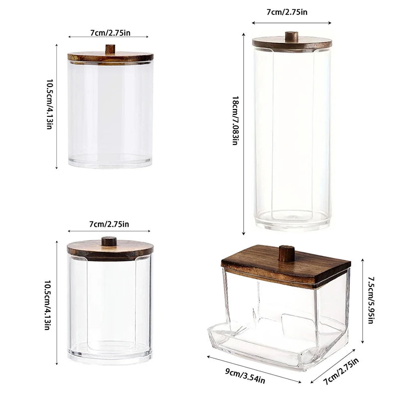 Multi-purpose Transparent Cosmetic Storage Box with Wooden Lid