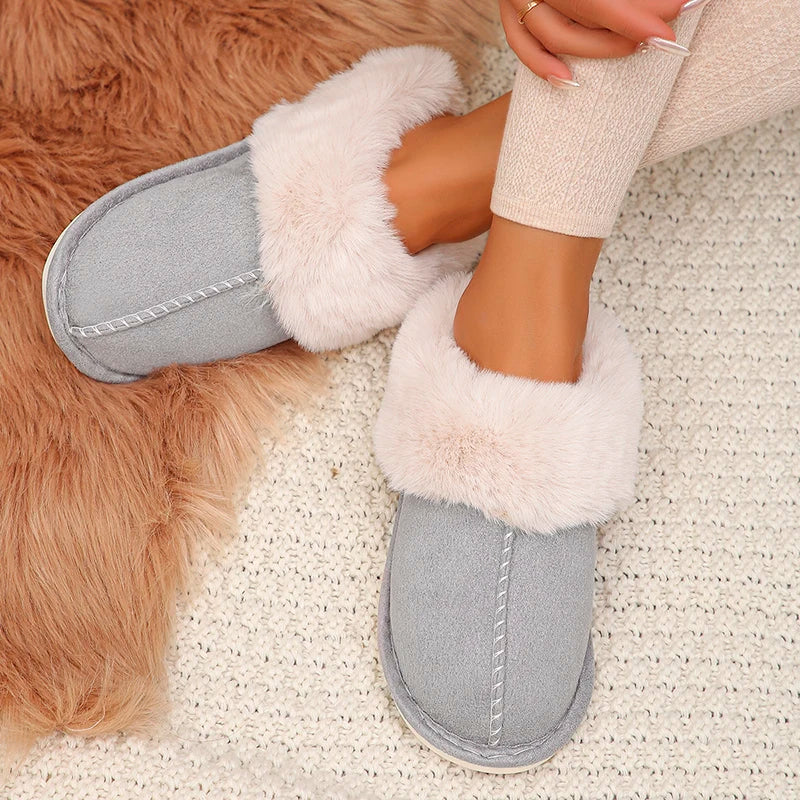 Faux Suede Winter Home Fur Slippers for Women