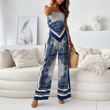 Women's Bohemian Casual Spaghetti Strap Top & High Waist Wide Leg Pants Set