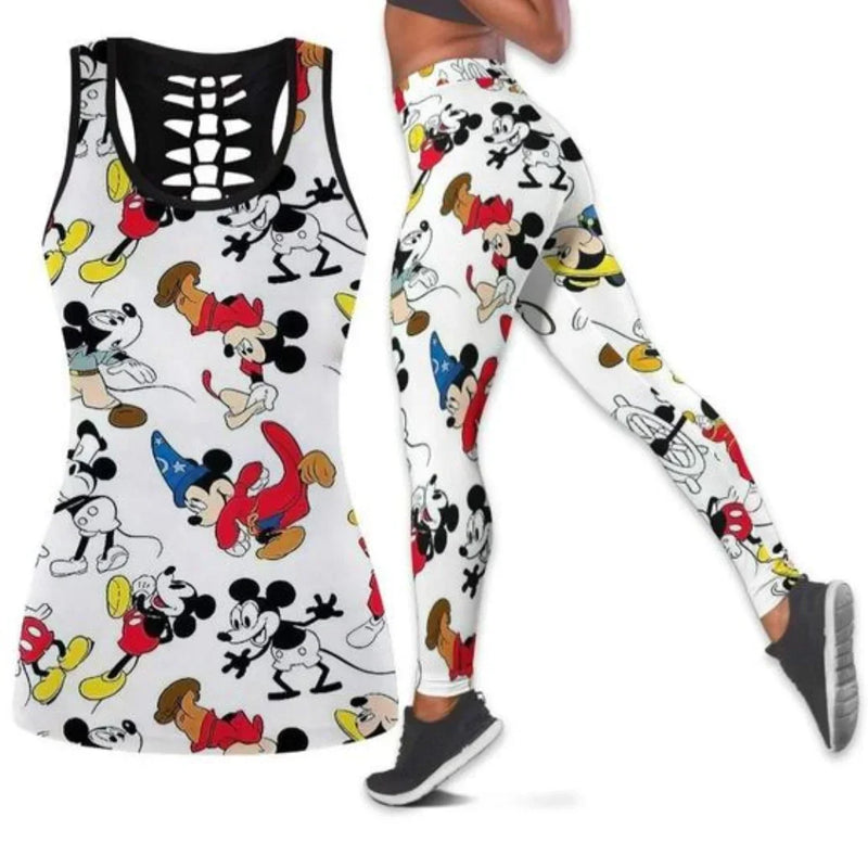 Leopard Mickey Hollow Vest + Leggings Yoga Suit