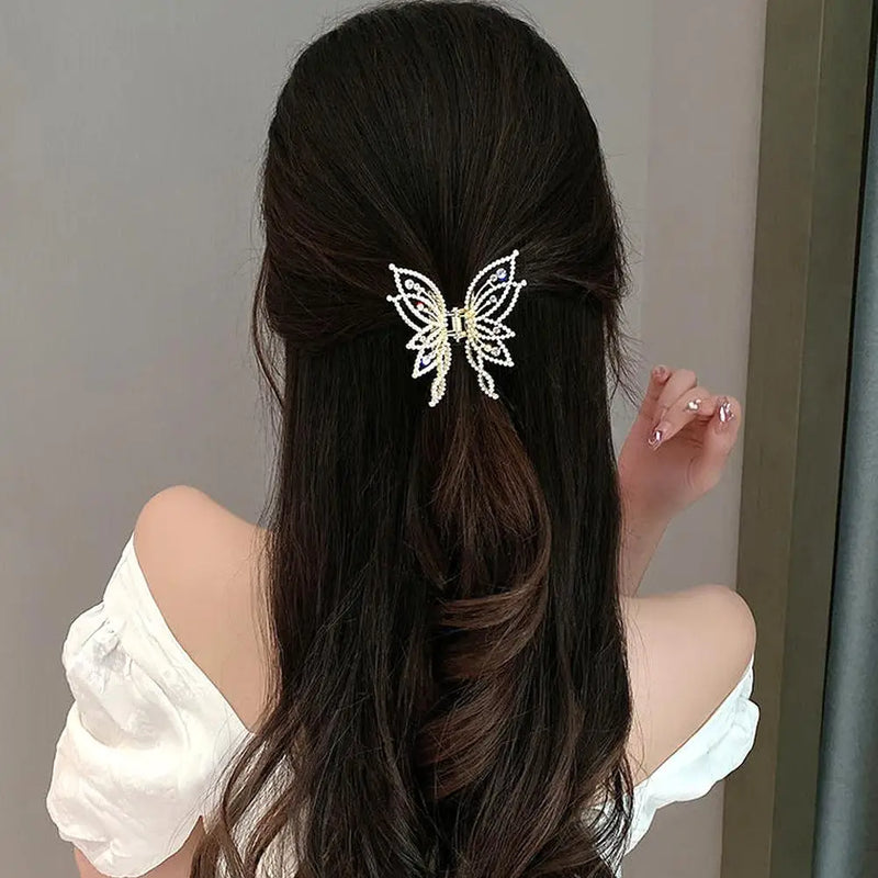 Sweet Pearl Rhinestones Butterfly Hair Clip