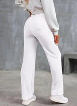 Fashionable New Women's Straight-leg Casual Pants - High-waisted, Buttoned, Elastic Waist with Multiple Pockets