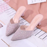 Rhinestone Women's Mule Slides Heeled Pointed Toe