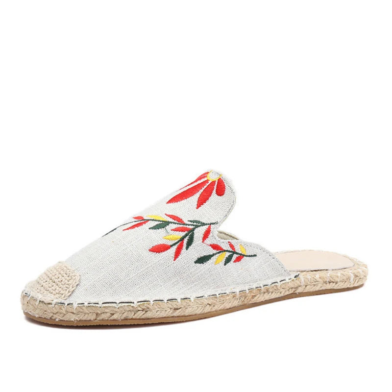 Women’s Embroidered Hemp Flat Slippers