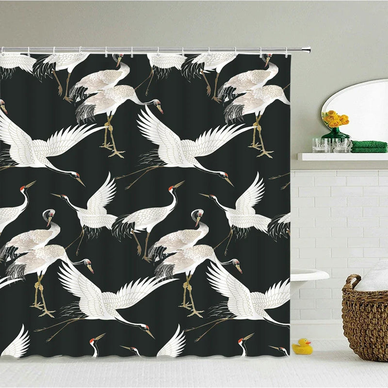 Chinese Style Flower and Birds Tree Shower Curtain