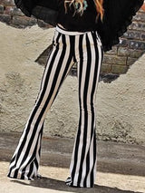 Black & White Striped Printed High Waist Casual Wide Leg Trousers