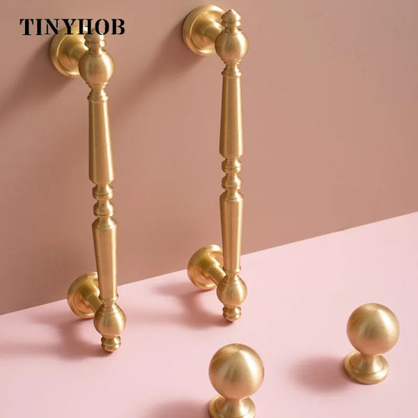 Vertical Solid Brass Gold Drawer Knobs T-Bar Handle