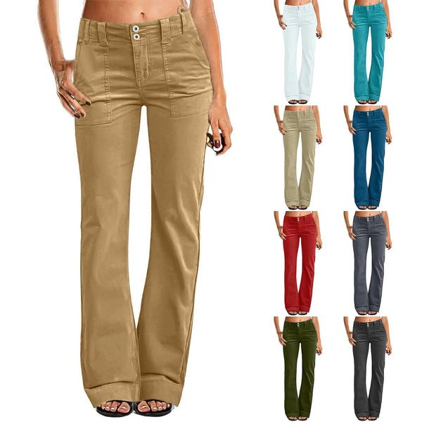 Women's Casual Micro Flared Mid-Waisted Slim Fit Pants