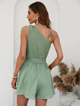 Women's Asymmetrical One-shoulder Lace-up Waist Jumpsuit