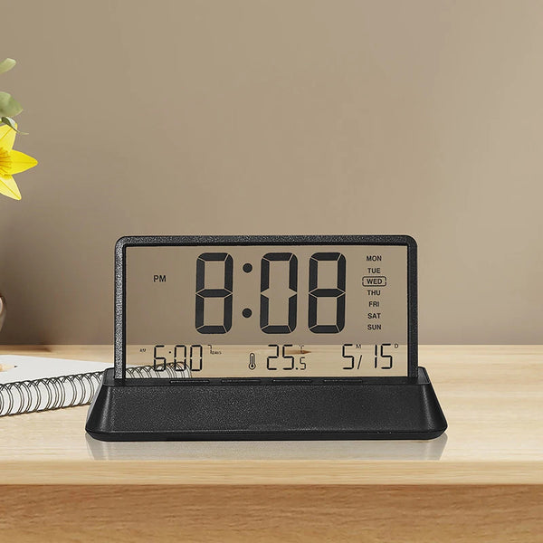 Digital Alarm Clock - Transparent Electronic Desk Clock with Date, Temp, and Large Display Screen