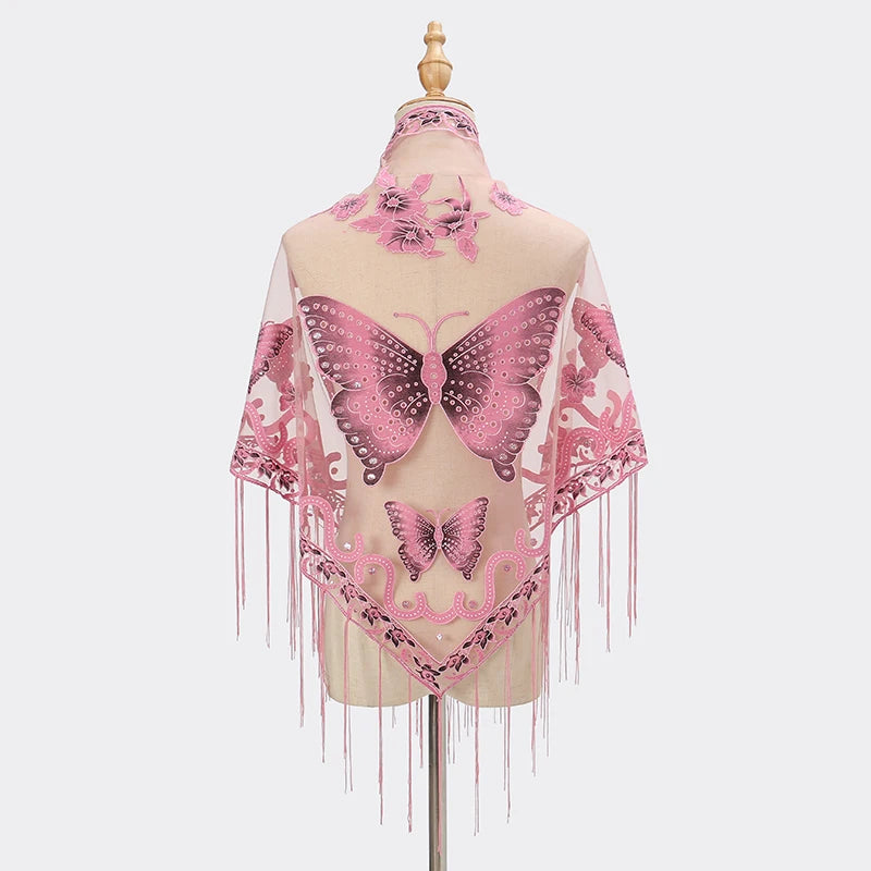 Butterfly Lace Scarf Triangle Tassel Shawl