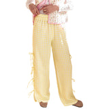 Women's Plaid Stripe with Side Ties Wide Leg Lounge Pants – Summer Casual Pajama Pants